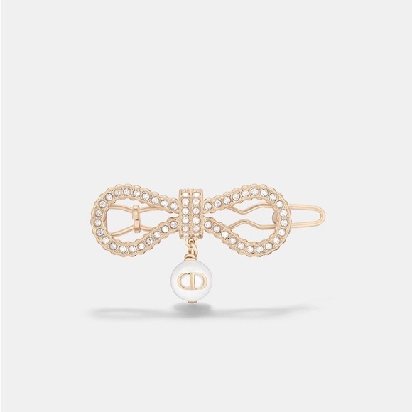 Dior LE NŒUD DE DIOR BARRETTE Champagne-Finish Metal White Resin Pearl Hairpin main image 7